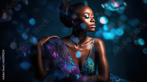 portrait of african woman on dark blue background 