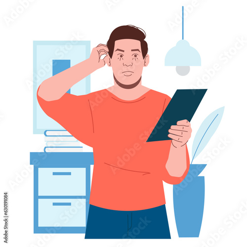 white man thinking confused expression in flat illustration