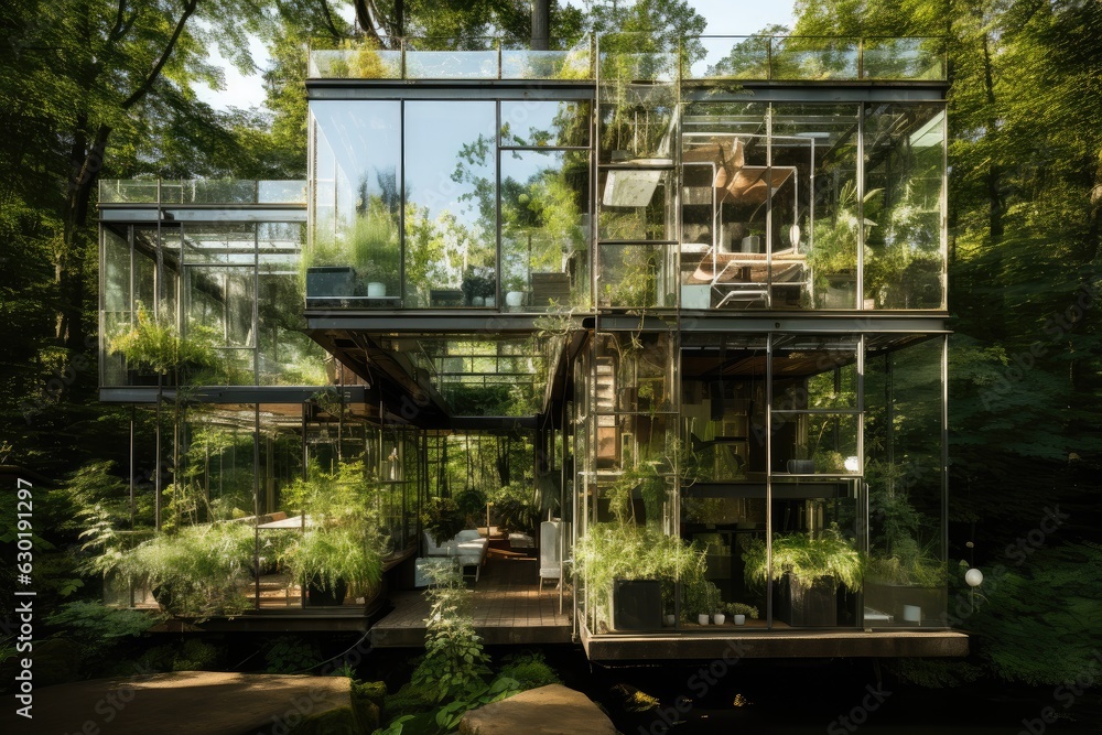 Overflowing Vegetation in Transparent Greenhouse