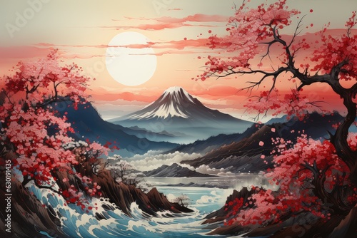 Ukiyo-e Art Depicting Waves and Mount Fuji