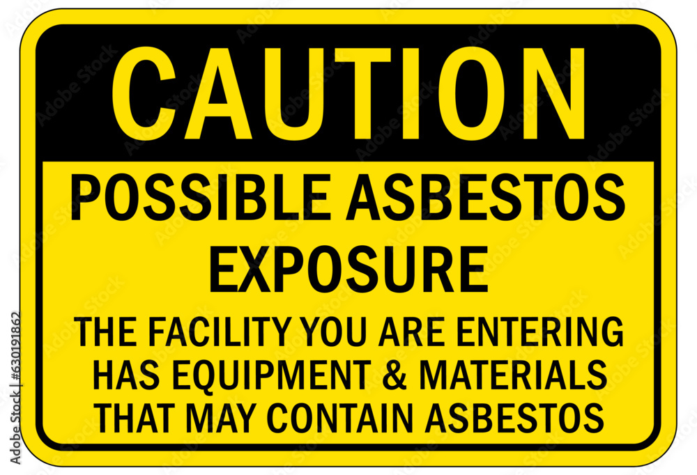 Asbestos chemical hazard sign and labels possible asbestos exposure Asbestos chemical hazard sign and labels possible asbestos exposure