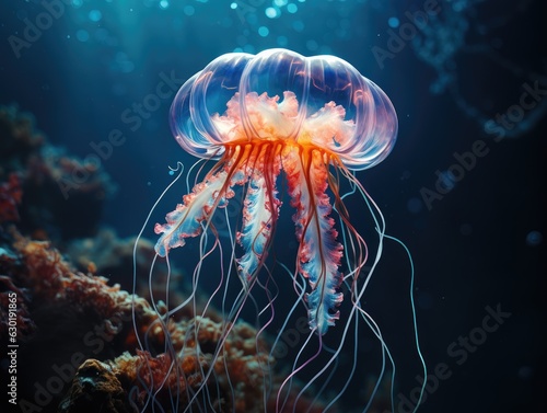 Deep Ocean Blue Embracing Transparent Jellyfish © dasom