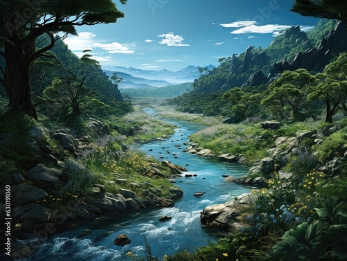 Densely Forested Landscape with Transparent River