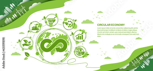 circular economy icon. The concept of eternity, endless and unlimited, circular economy for future growth of business and environment sustainable with flat design infographic, vector illustrator.	
