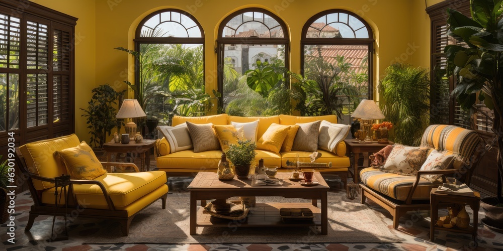 Yellow French Colonial Vietnamese Living Room