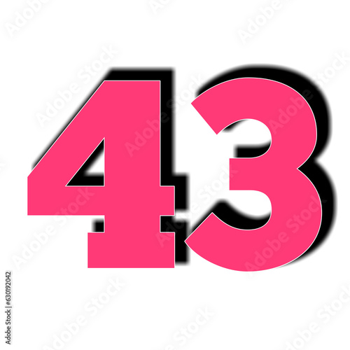 number 43 forty three in pink color sign symbol numbers for design elements isolated on transparent background photo