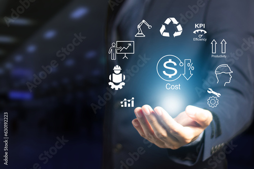 Costs reduction with factory automation, recycling, and costs optimization business concept