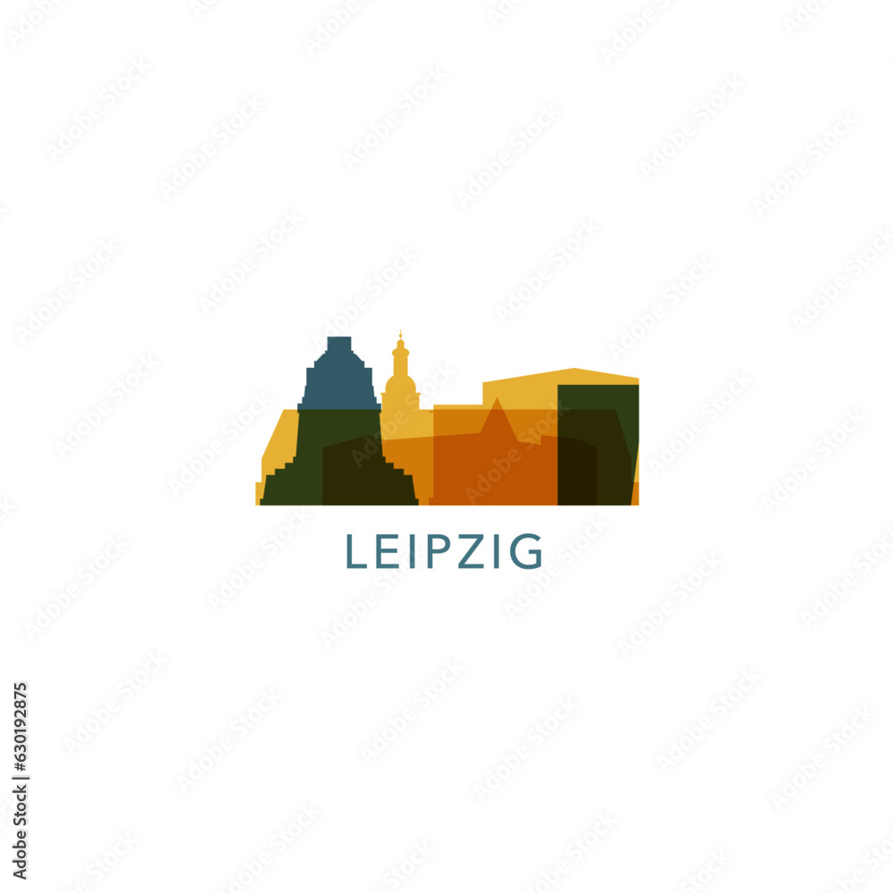 Germany Leipzig cityscape skyline capital city panorama vector flat modern logo icon. Central Europe region emblem idea with landmarks and building silhouettes