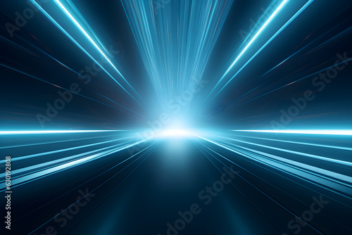 abstract modern blue background science, futuristic, energy technology concept. Digital image of light rays, stripes lines with blue light, speed and motion blur over dark blue background, AI generate