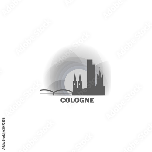 Germany, Cologne townscape, skyline, city panoramic vector flat logo, icon. German town emblem concept with landmarks and building silhouettes at sunrise, sunset