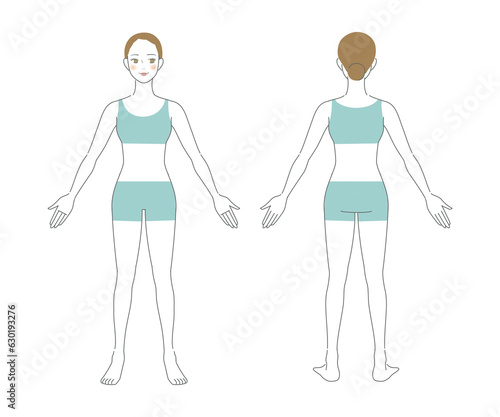 女性の全身の前姿と後ろ姿