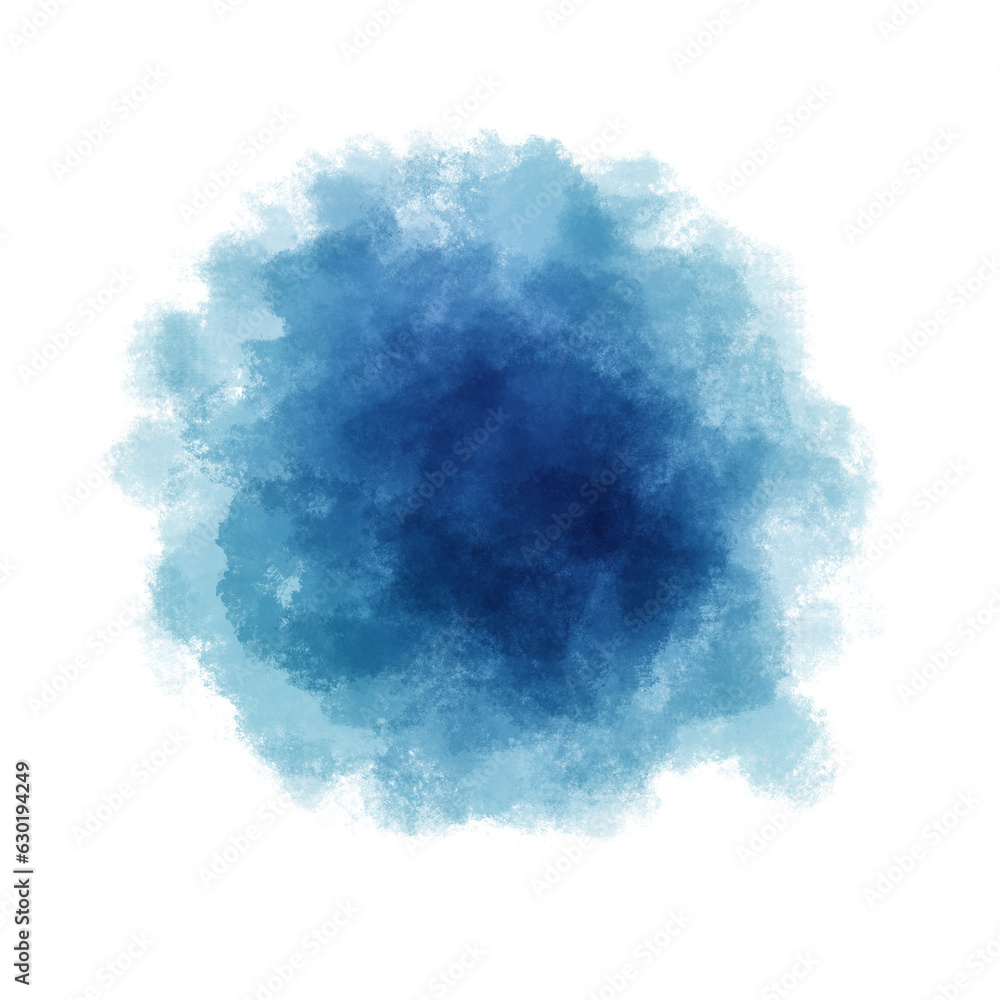 Blue watercolor paint round shape with liquid fluid texture isolated on transparent background for design elements.