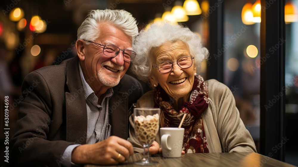 sweet senior couple eating ice cream