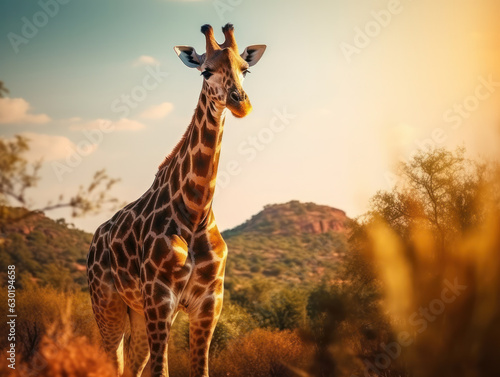 Giraffe in its Natural Habitat, Wildlife Photography, Generative AI © Vig
