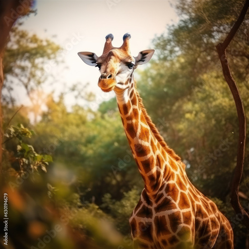 Giraffe in its Natural Habitat, Wildlife Photography, Generative AI