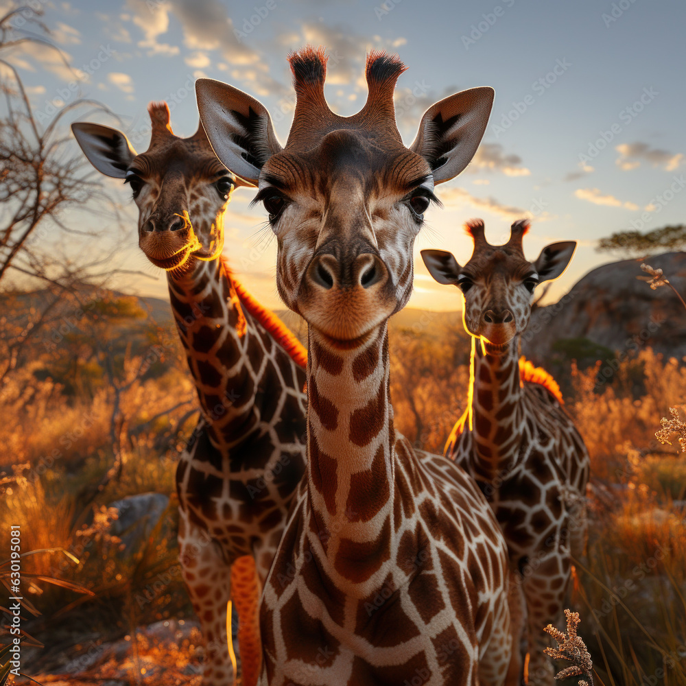 Obraz premium Giraffe in its Natural Habitat, Wildlife Photography, Generative AI