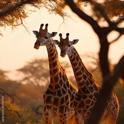 Giraffe in its Natural Habitat, Wildlife Photography, Generative AI