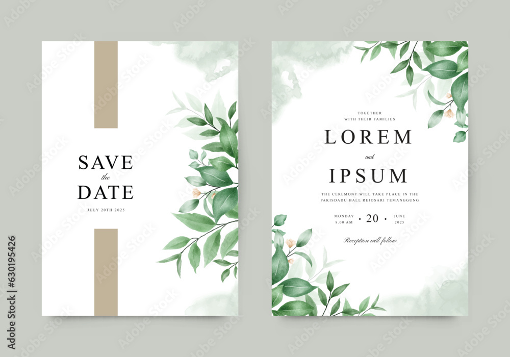 Beautiful foliage set for wedding invitation template