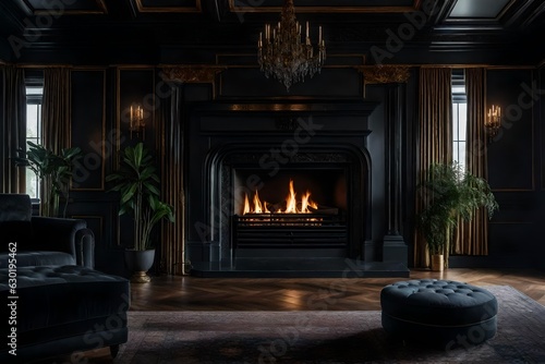 black fireplace in living room © Creative artist1