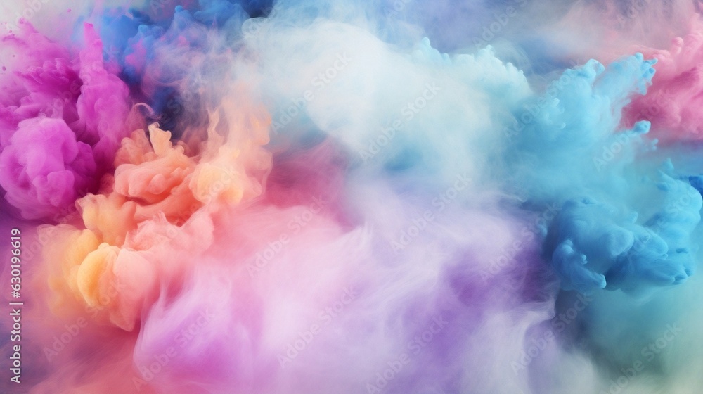 Generative AI : Abstract pastel colored powder explosion isolated on black background. High resolution texture