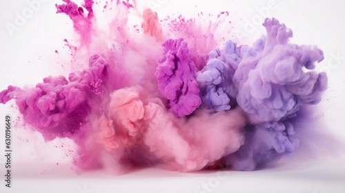Generative AI : abstract powder splatted background. Colorful powder explosion on white background. Colored cloud. Colorful dust explode. Paint Holi.