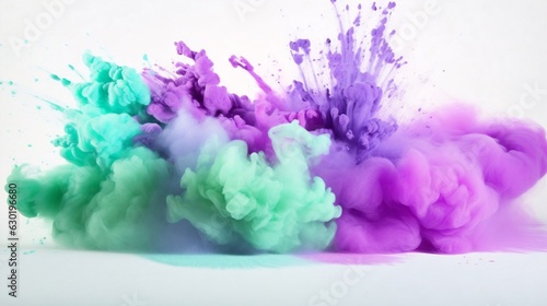 Generative AI : Explosion of colored powder on white background