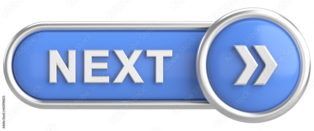 Next button. Continue button. 3D illustration. Next button. Continue button. 3D illustration.