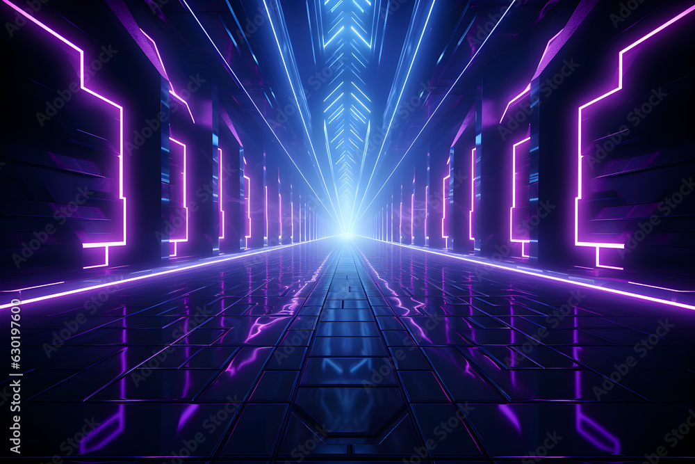 dark room with neon lights glowing lines futuristic retro, Empty background scene. Dark street spotlight reflection Rays neon light in the dark, neon figures abstract spotlight, AI generate dark room with neon lights glowing lines futuristic retro, Empty background scene. Dark street spotlight reflection Rays neon light in the dark, neon figures abstract spotlight, AI generate