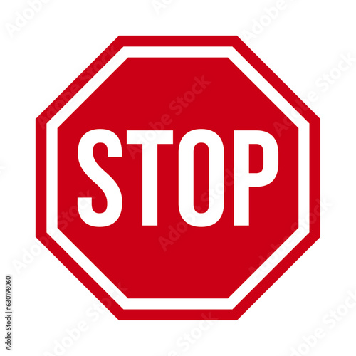 Stop sign icon in red color with text. Simple flat prohibted symbol best for apps and websites.