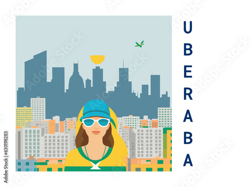 Square flat design tourism poster with a cityscape illustration of Uberaba (Brazil) photo