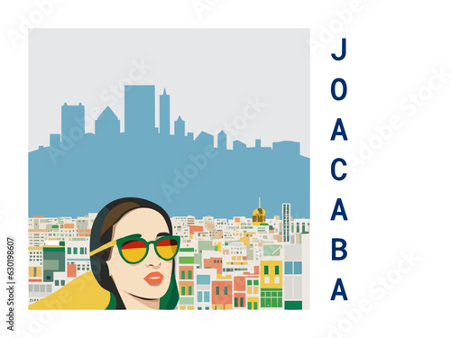 Square flat design tourism poster with a cityscape illustration of Joacaba (Brazil)