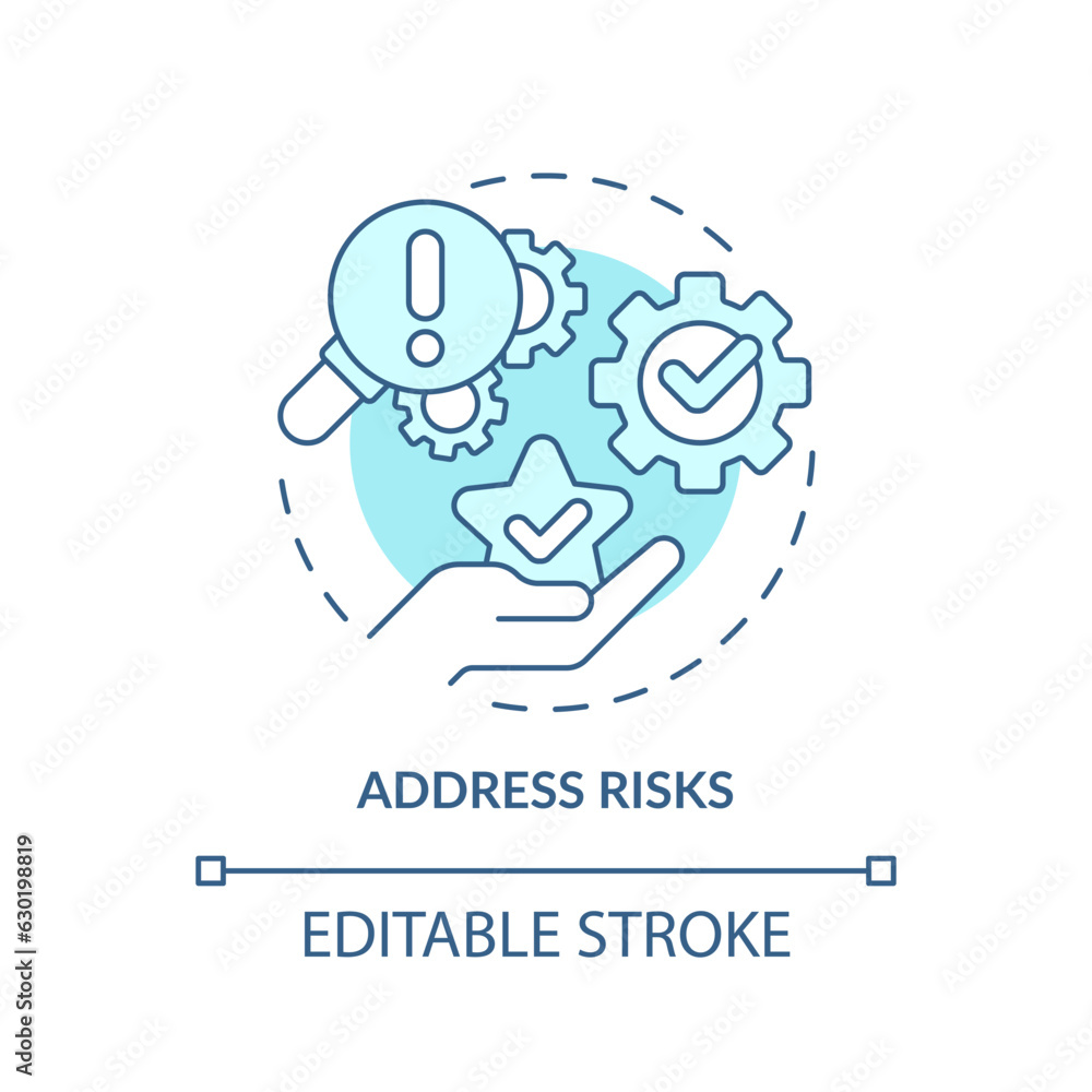 Address risks soft blue concept icon. Risk management. Be proactive. Sales strategy. Closing deal. Selling technique. Round shape line illustration. Abstract idea. Graphic design. Easy to use Address risks soft blue concept icon. Risk management. Be proactive. Sales strategy. Closing deal. Selling technique. Round shape line illustration. Abstract idea. Graphic design. Easy to use