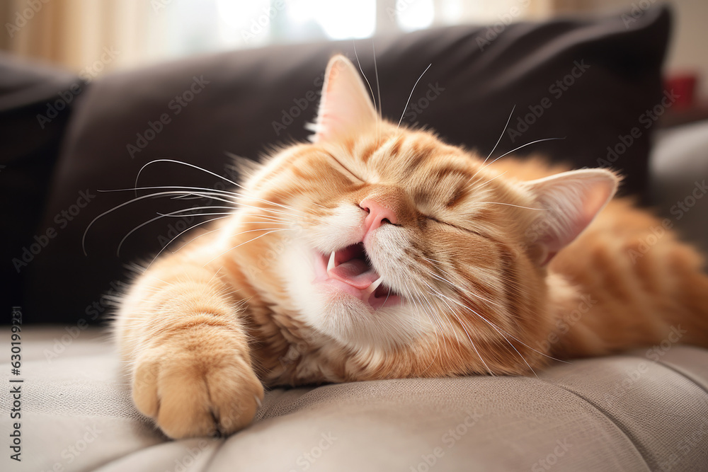 Funny smiling cat is lying