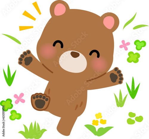 野原で寝転ぶクマのキャラクター