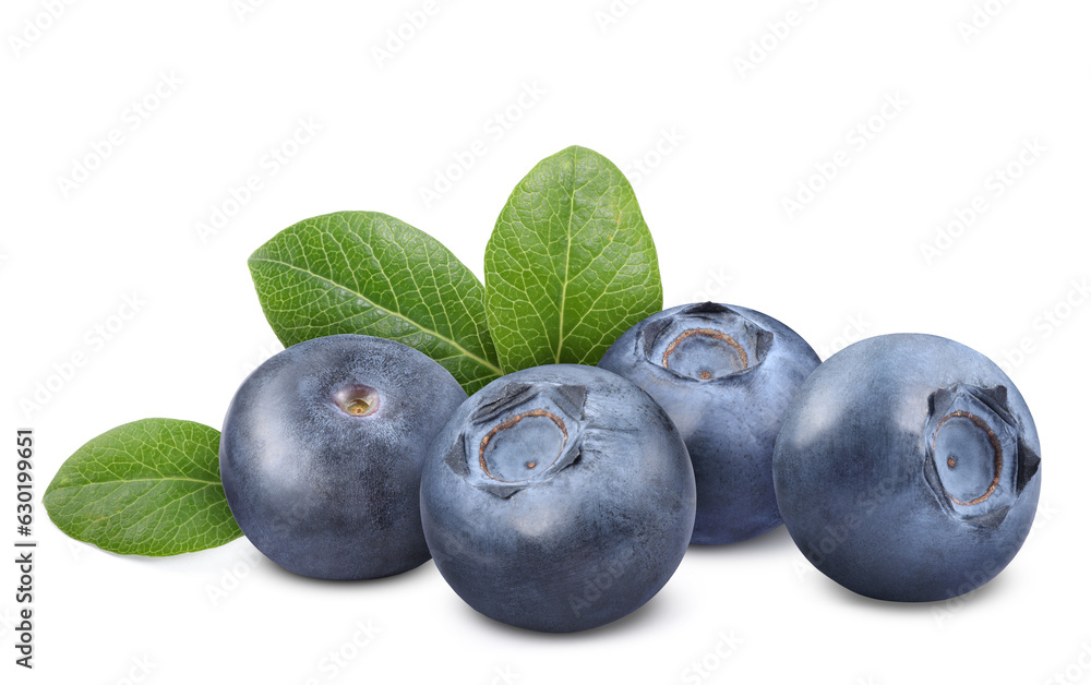 Fresh ripe blueberries with green leaves isolated on white Fresh ripe blueberries with green leaves isolated on white