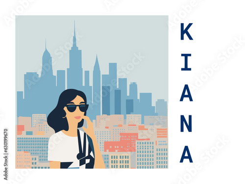 Square flat design tourism poster with a cityscape illustration of Kiana (United States)