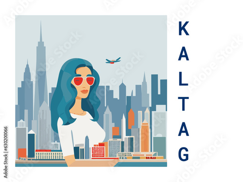 Square flat design tourism poster with a cityscape illustration of Kaltag (United States)
