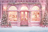 Pink Christmas shop. Ai generated image.