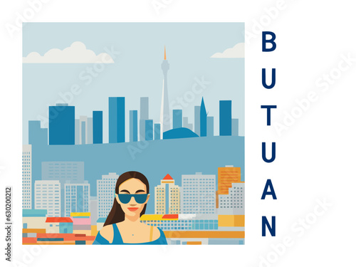 Square flat design tourism poster with a cityscape illustration of Butuan (Philippines) photo