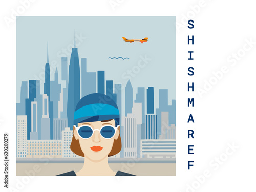 Square flat design tourism poster with a cityscape illustration of Shishmaref (United States)