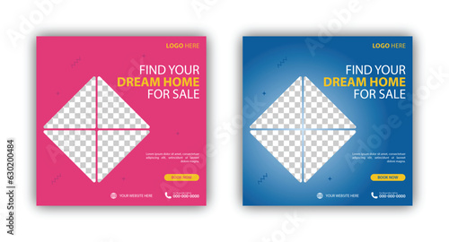Set of House for sale social media promotion design template. Editable modern banner with place for the photo. Usable for social media post and web.
