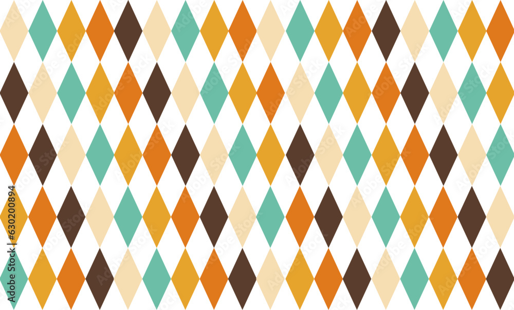 seamless geometric pattern, retro diamond shapes seamless pattern in teal, green, orange, brown, blue and yellow. For home décor, textile and fabric printing