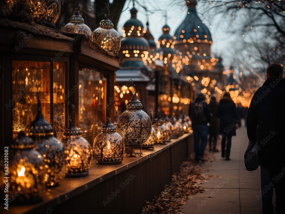 Glowing Lanterns at Christmas Market
