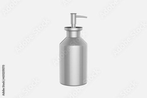 Metallic Cosmetic Bottle With Pump Mockup. 3d illustration