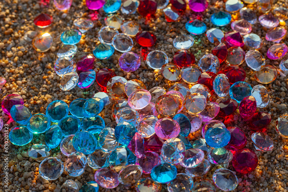 Colorful diamonds on the beach..Each diamond caught the glimmer of the