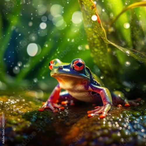 Frog in its Natural Habitat, Wildlife Photography, Generative AI