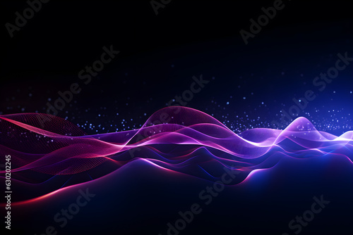 abstract technology futuristic background purple and blue light with waves lines design, AI generate
