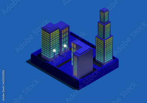 3d isometric building with lights