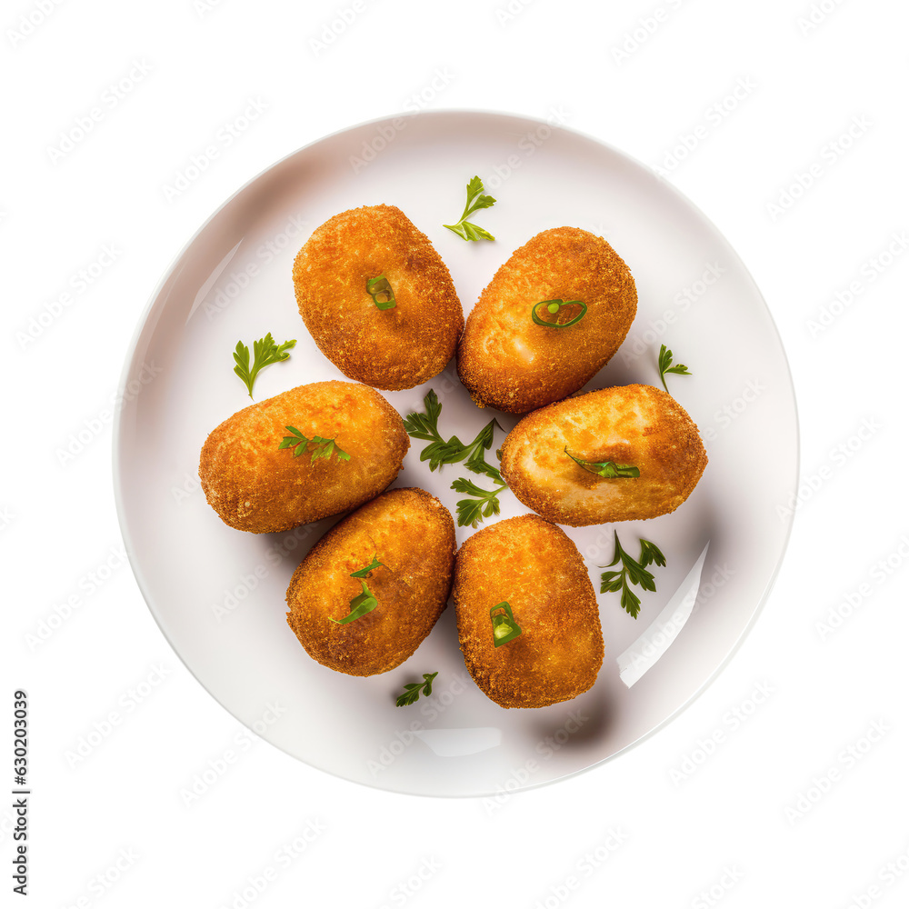 Croquetas Cuban Cuisine On White Plate On Isolated Transparent Background, Png Croquetas Cuban Cuisine On White Plate On Isolated Transparent Background, Png