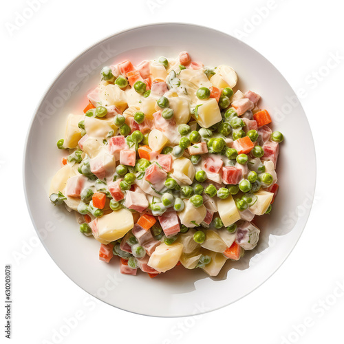 Ensalada Rusa Russian Salad Argentine Cuisine On White Plate On Isolated Transparent Background, Png photo
